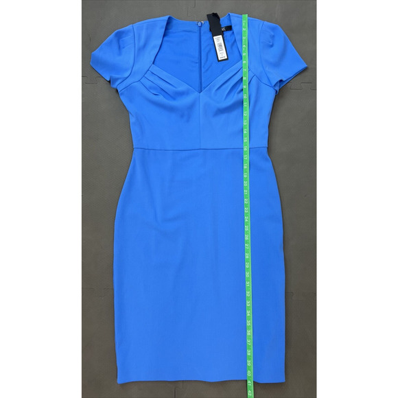 NWT Badgley Mischka Cornflower Blue Cocktail Dress sz 8 Slimming Pleats Charity - Picture 9 of 11